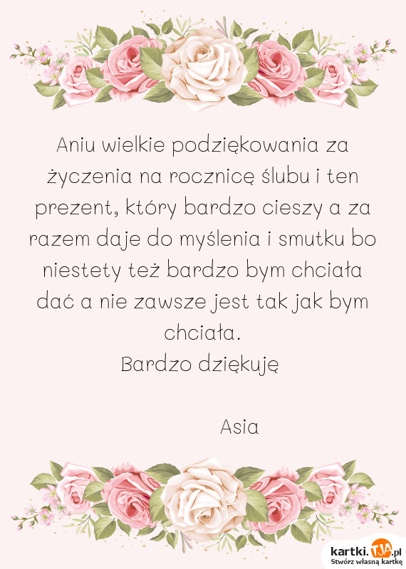 Aniu Wielkie Podziękowania Za życzenia Na Rocznicę ślubu I Ten Prezent