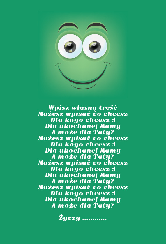 Kartka z emotikonką - uśmiechnięta zielona buźka